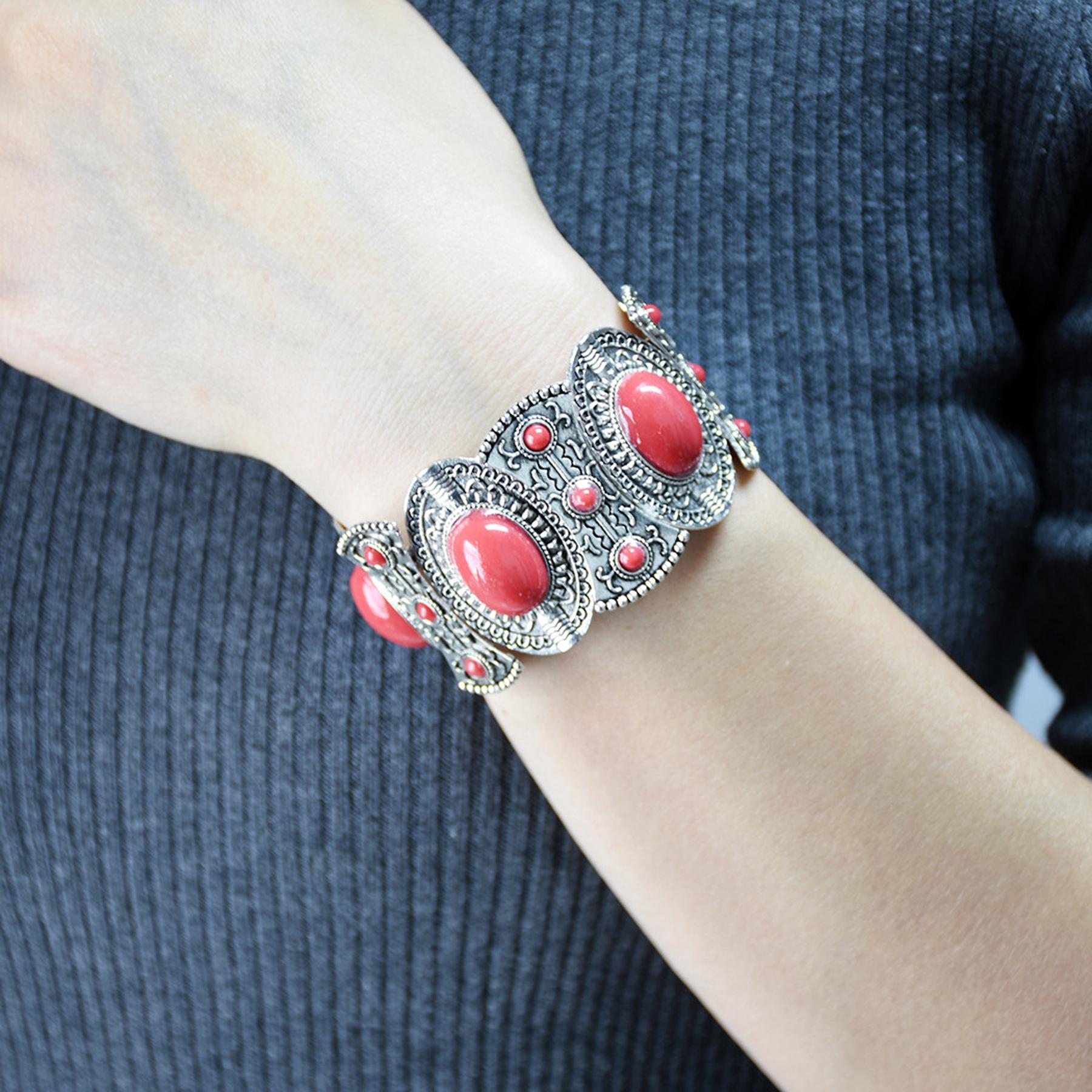 Traditional Kazakhstan Ethnic Coins Bracelet Hair Accessories  for Women Vintage Nepalese Tibetan Clothing Headwear Jewelry Set