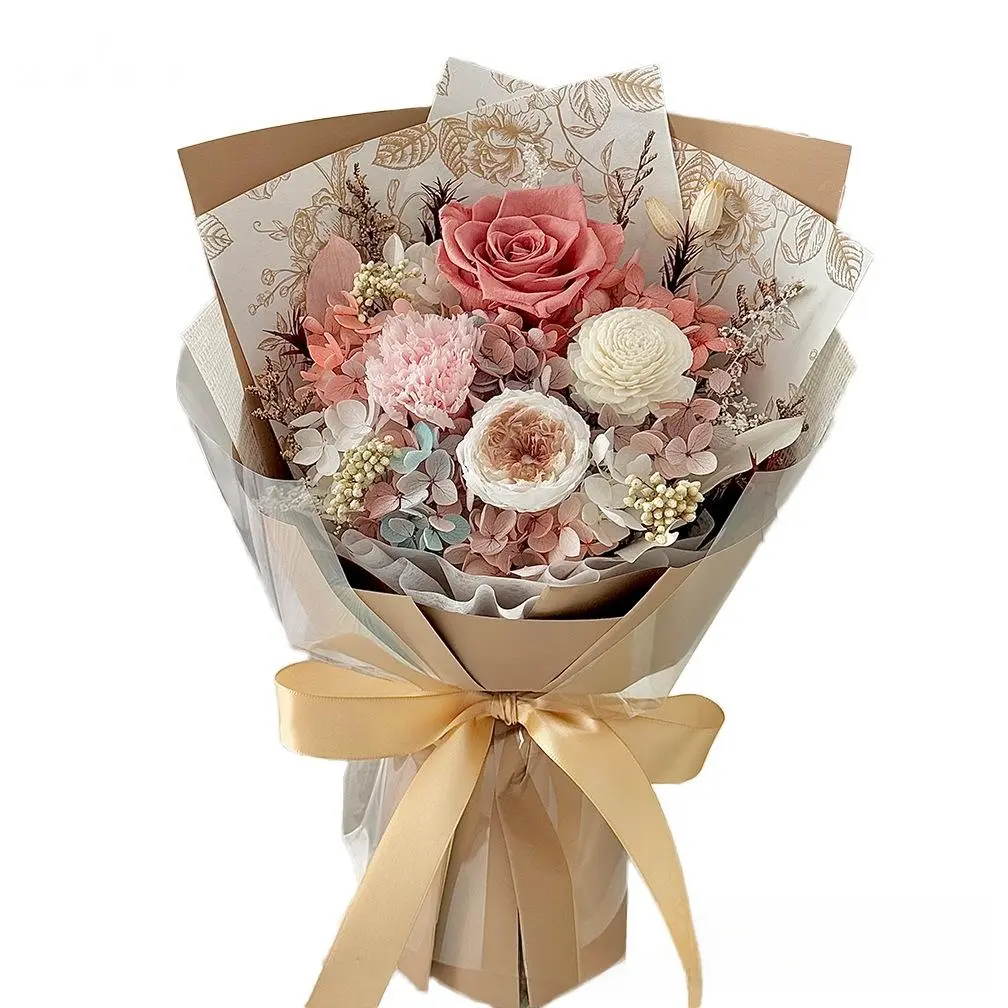 Valentine's Day preserved flower bouquet, finished real and dried flowers, carnations and roses bouquet, premium small preserved flower bouquet