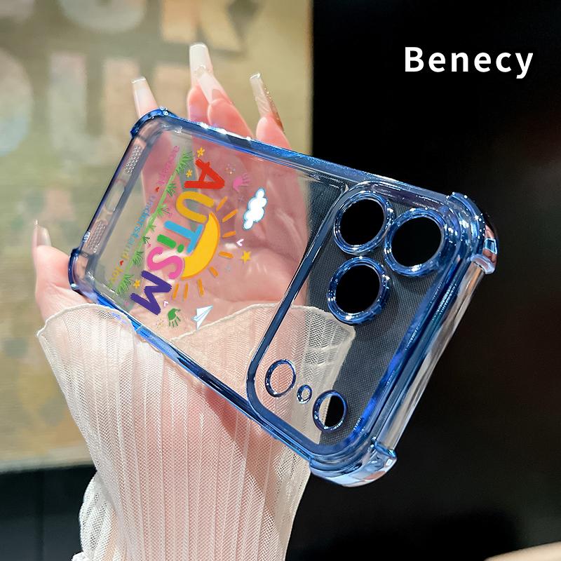 Autism Love & Understanding Pattern Phone Case for iPhone 17 Pro Max 16 15 Plus Air 14 13 12 11 E Electroplated Four-Corner Anti-Fall Protection Cellphone Cover