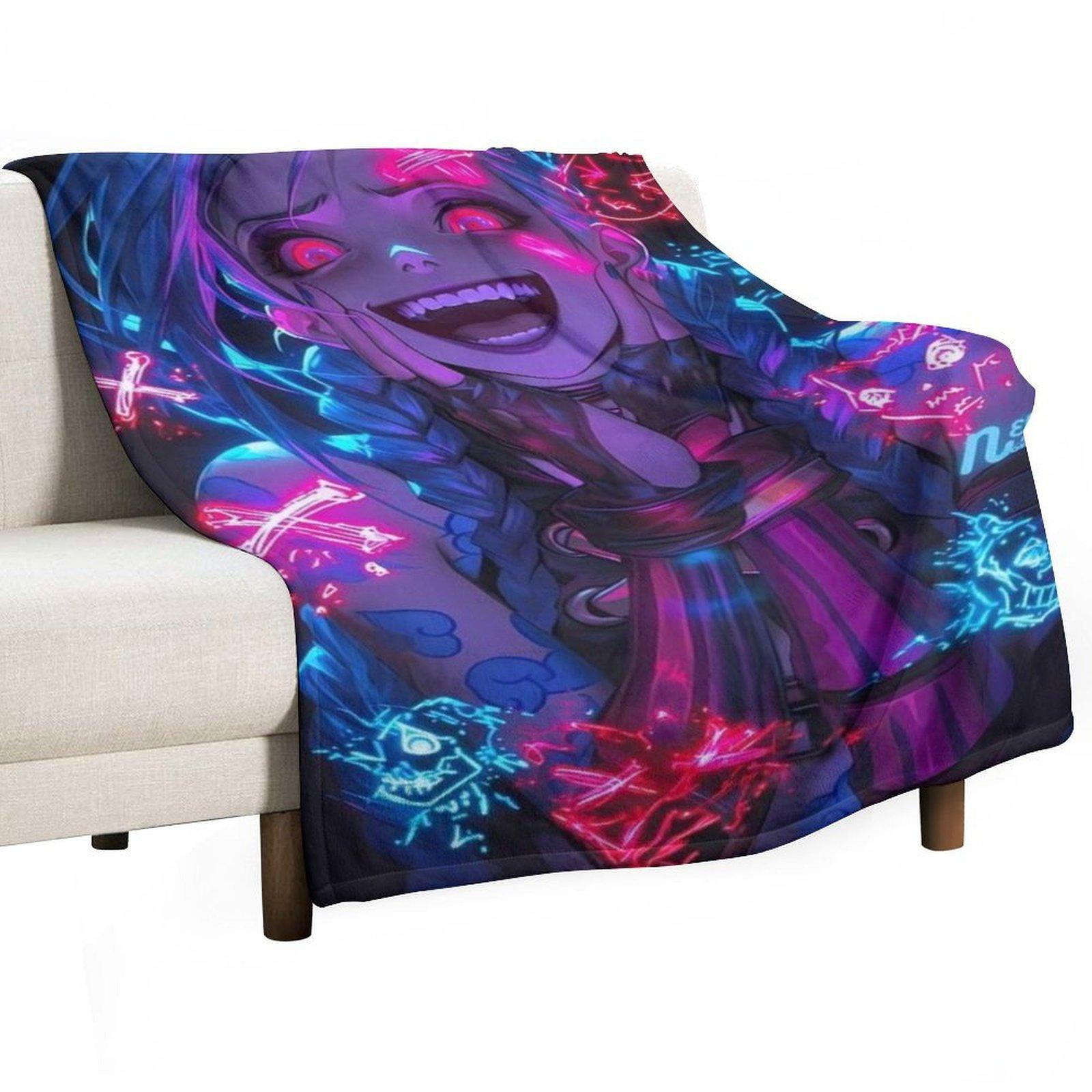 Crazy Jinx Neon Graffiti Blanket | Epic Arcane-Themed Flannel Throw Crazy Jinx Neon Graffiti Blanket | Epic Arcane-Themed Flannel Throw