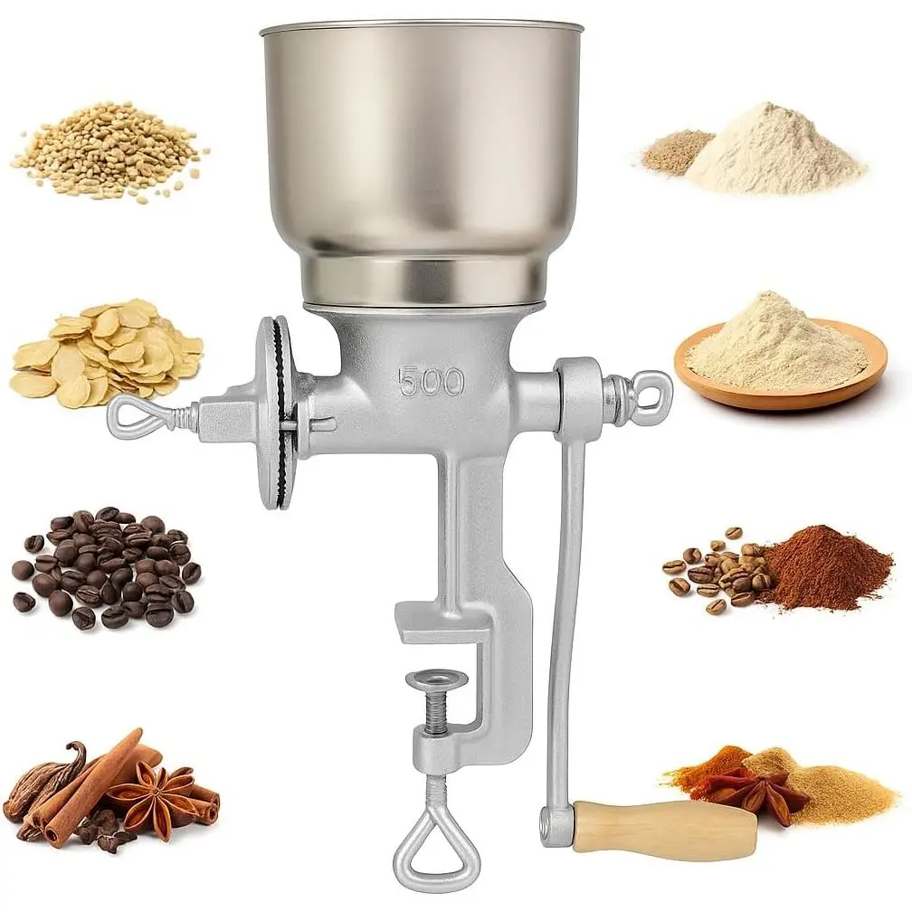 Winado Manual Grain Grinder for Home Use, Heavy Duty Cast Iron Hand Crank Mill with Clamp Base, Adjustable Grinding Coarseness for Corn, Coffee, Wheat, Rice, Pepper, Nuts