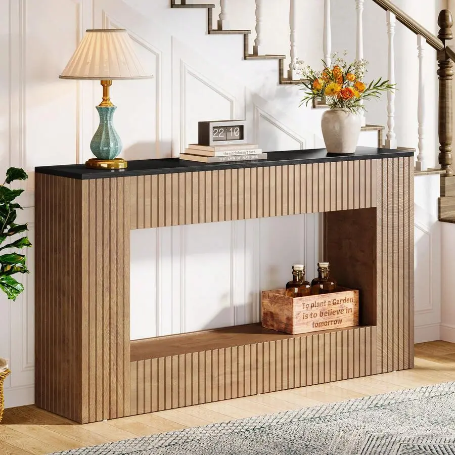 Modern Console Table, 55-Inch Wood Entryway Table With Storage, Narrow Long Sofa Table Behind Couch Table Living Room, Foyer, Hallway, Brown