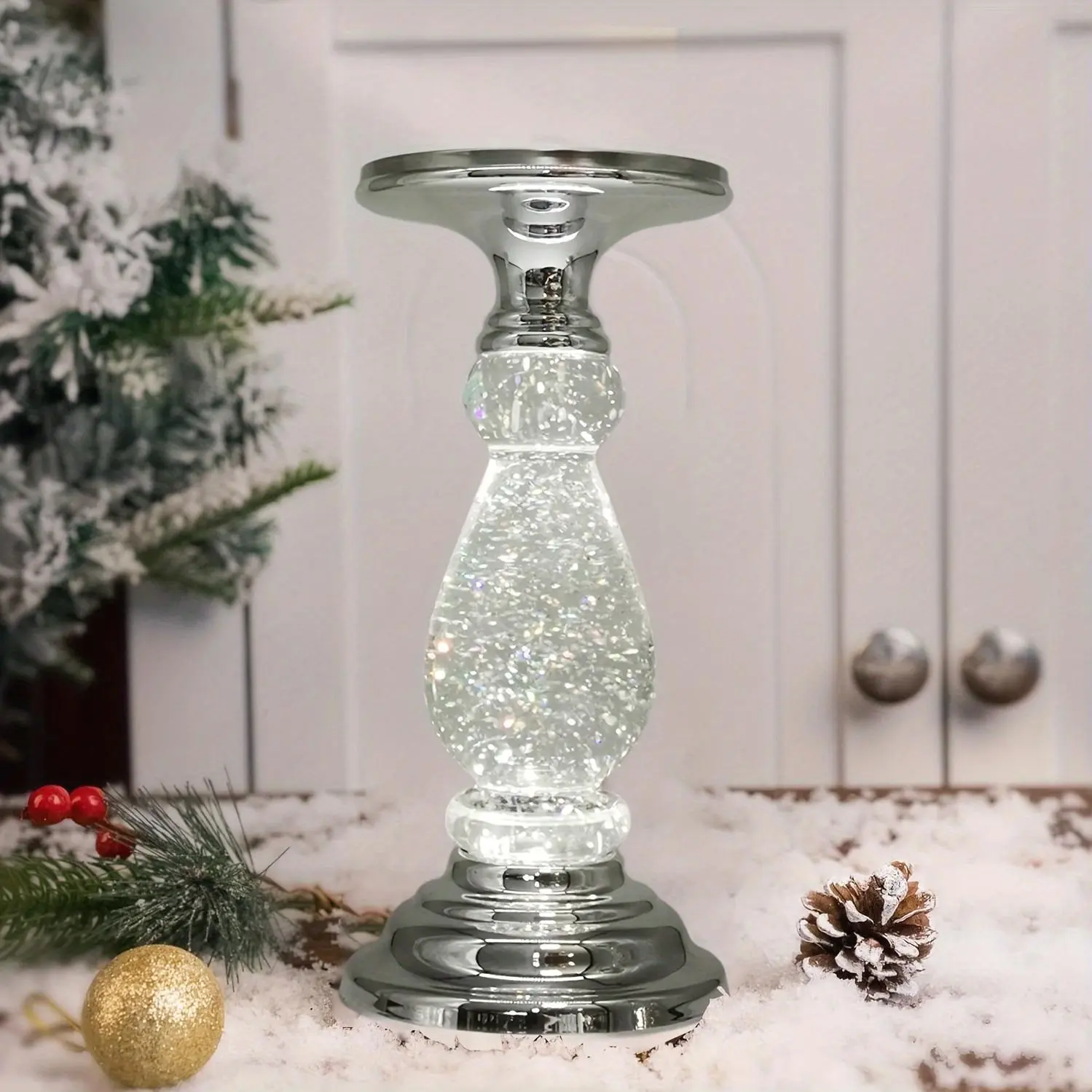 Swirling LED Candle Holder - Polished Acrylic Base, On/Off Switch, Fits 3-Wick Candles, Modern Home Decor, Room Decor, Holiday Gifts