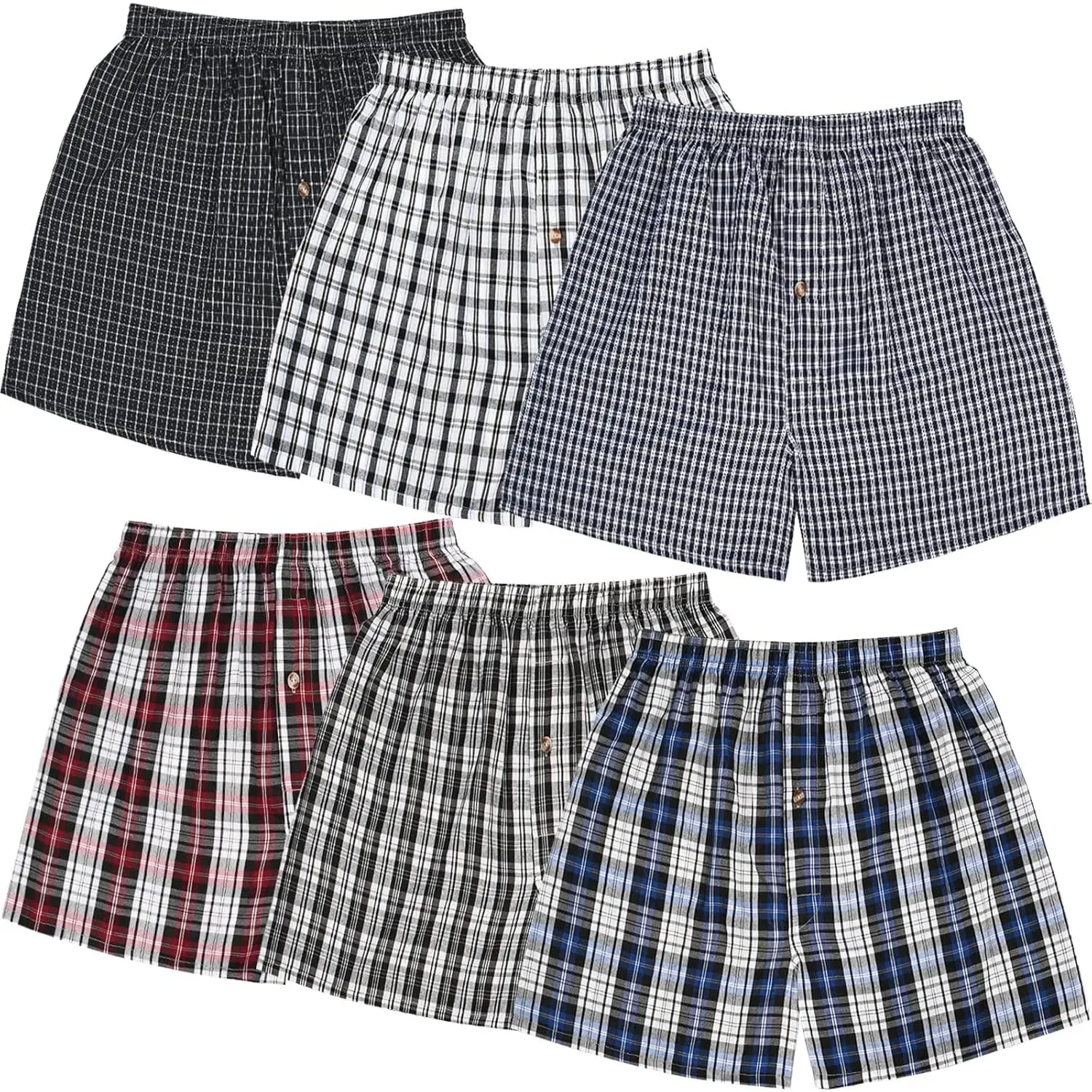 Men's Cotton Woven Fabric Boxers Undergarments - 6 Pack Menswear Casual Wear, Assorted Colors Party Gift for Home & Festive Occasions