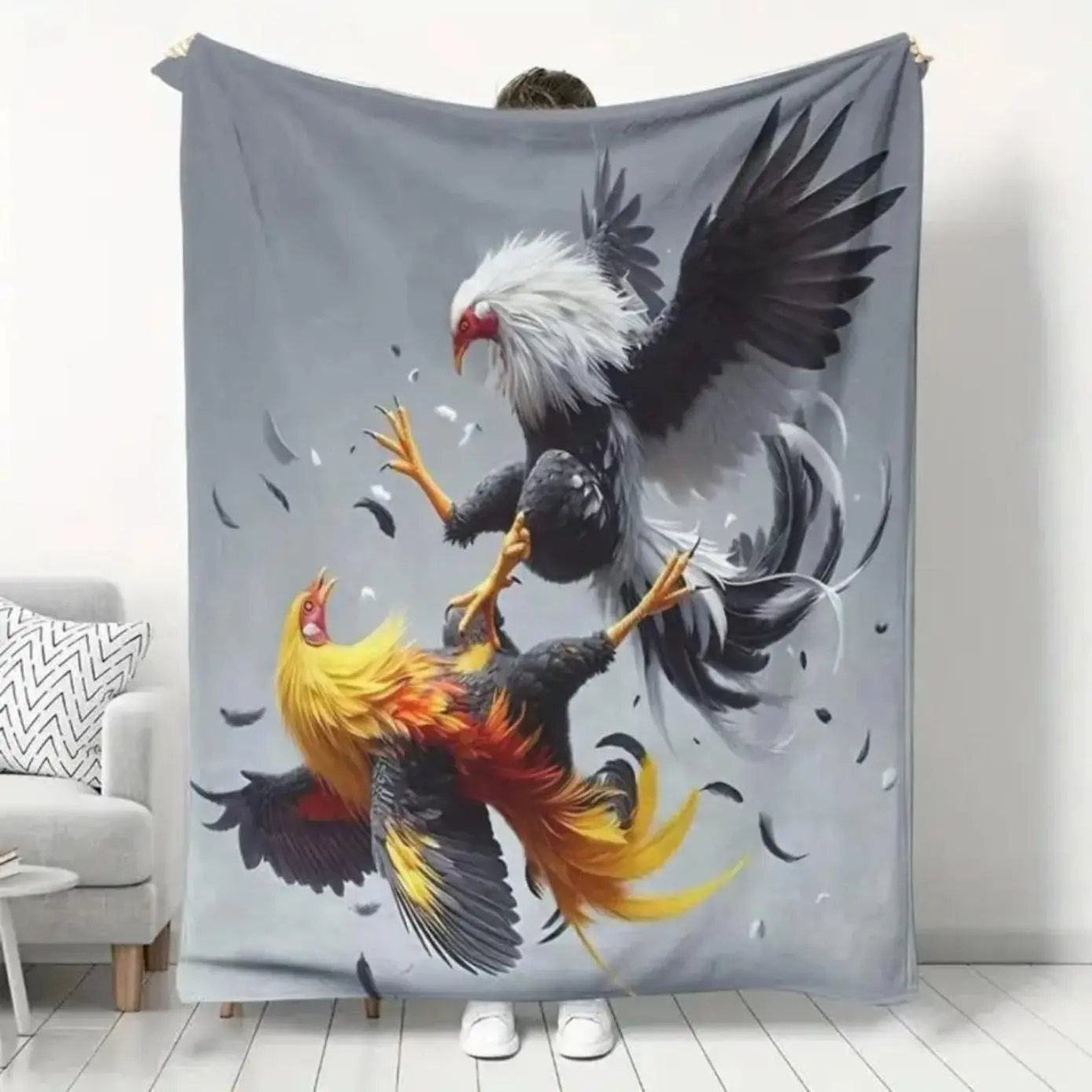 1 Piece Fun Rooster Modern Printed Blanket, Suitable for Home, Outdoor Camping, Bed, Sofa, Soft And Warm, Ideal As a Small Cover Or Nap Blanket, a Great Gift for Friends And Family,All Season Office Travel Bedding Blanket
