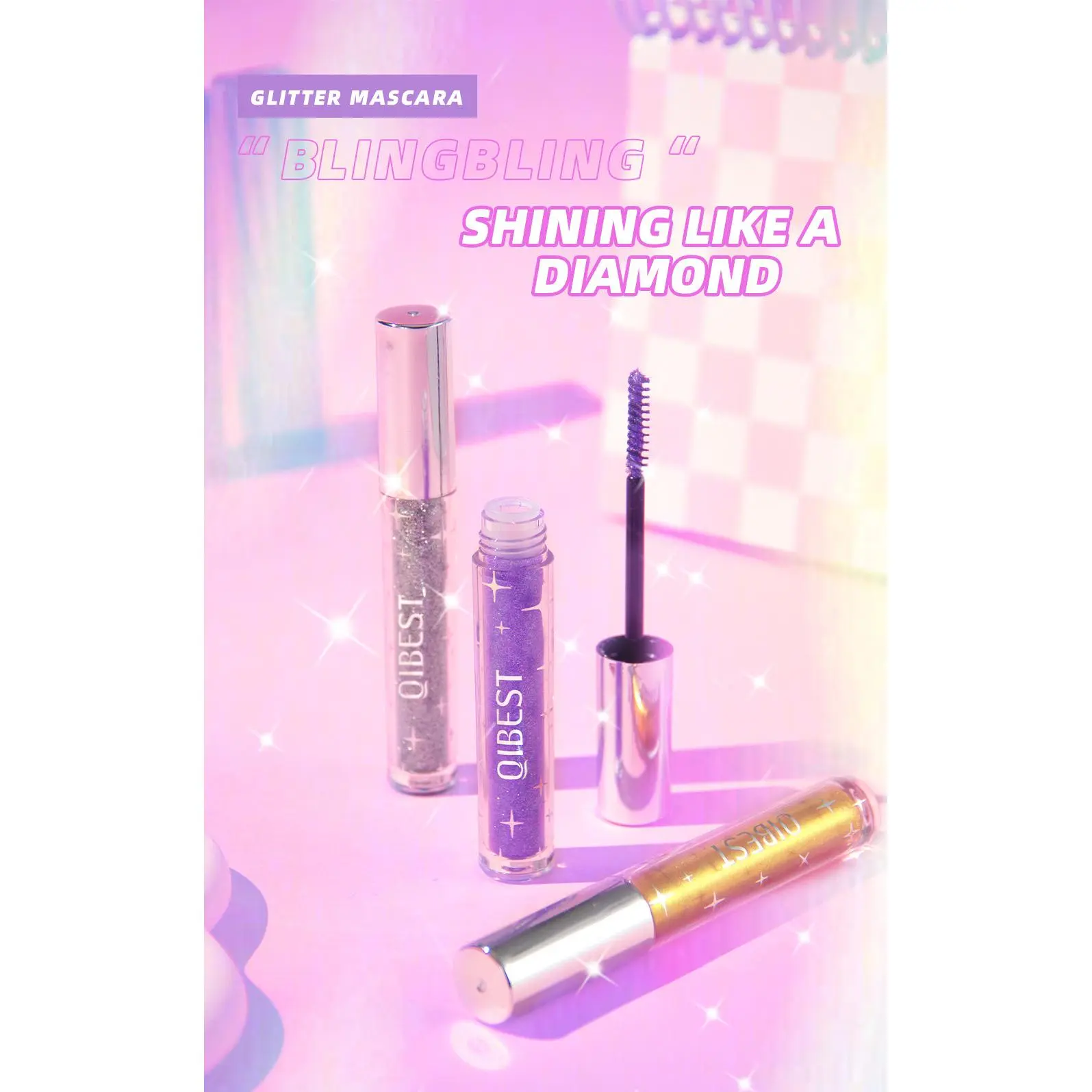 Pearlescent Colorful Mascara, Waterproof, Non-smudging, Thick, Curly, Fine Shimmering Flakes, Stage Makeup