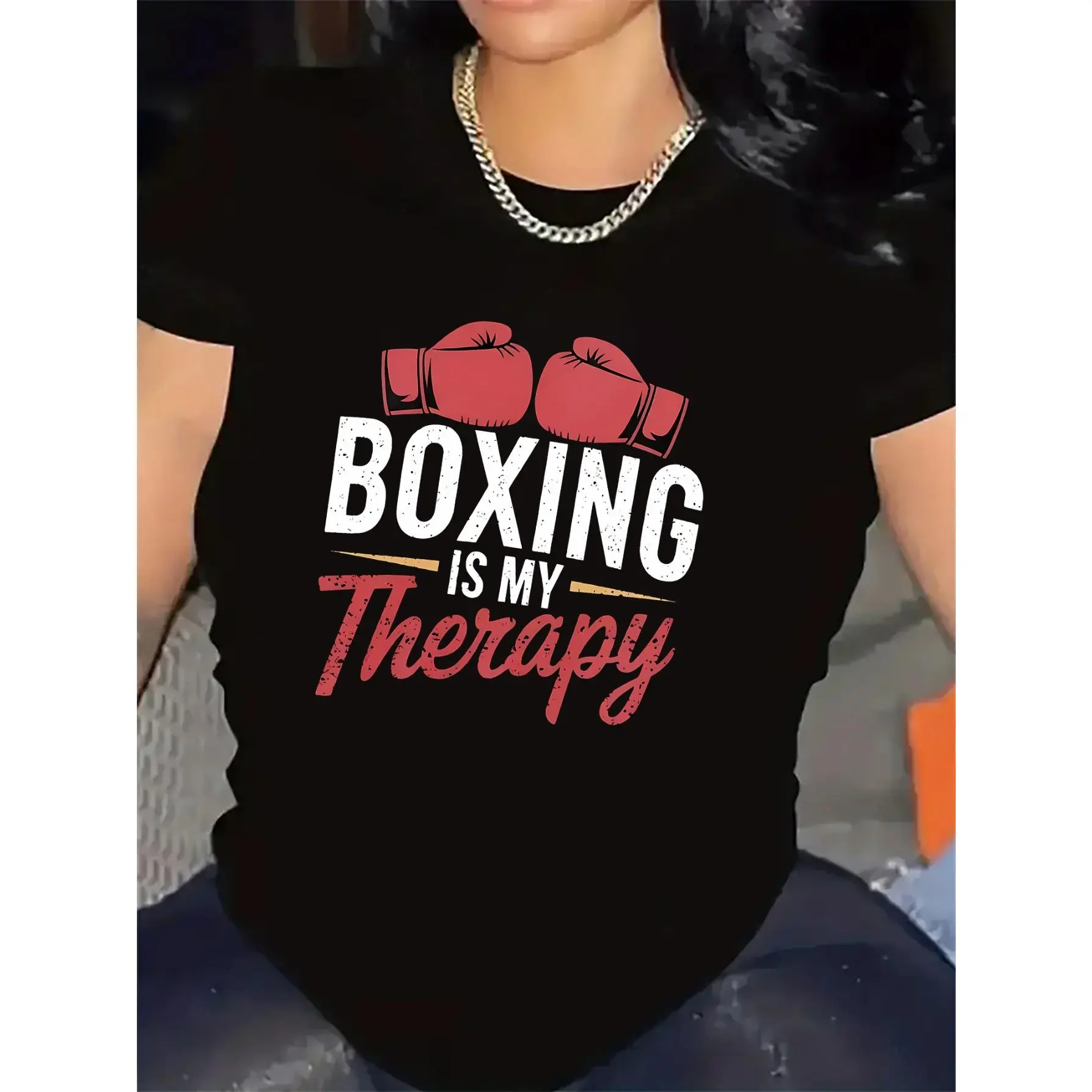 Women'S Boxing Gym T-Shirt - "Boxing is My Relax" Graphic Tee - Lightweight Polyester Workout Shirt for Boxing Training, Fitness - Black with Red Lettering - Breathable Athletic Top for Women Boxers & Fighters - Casual Gym Attire, Boxing Gear, Sporty Desi