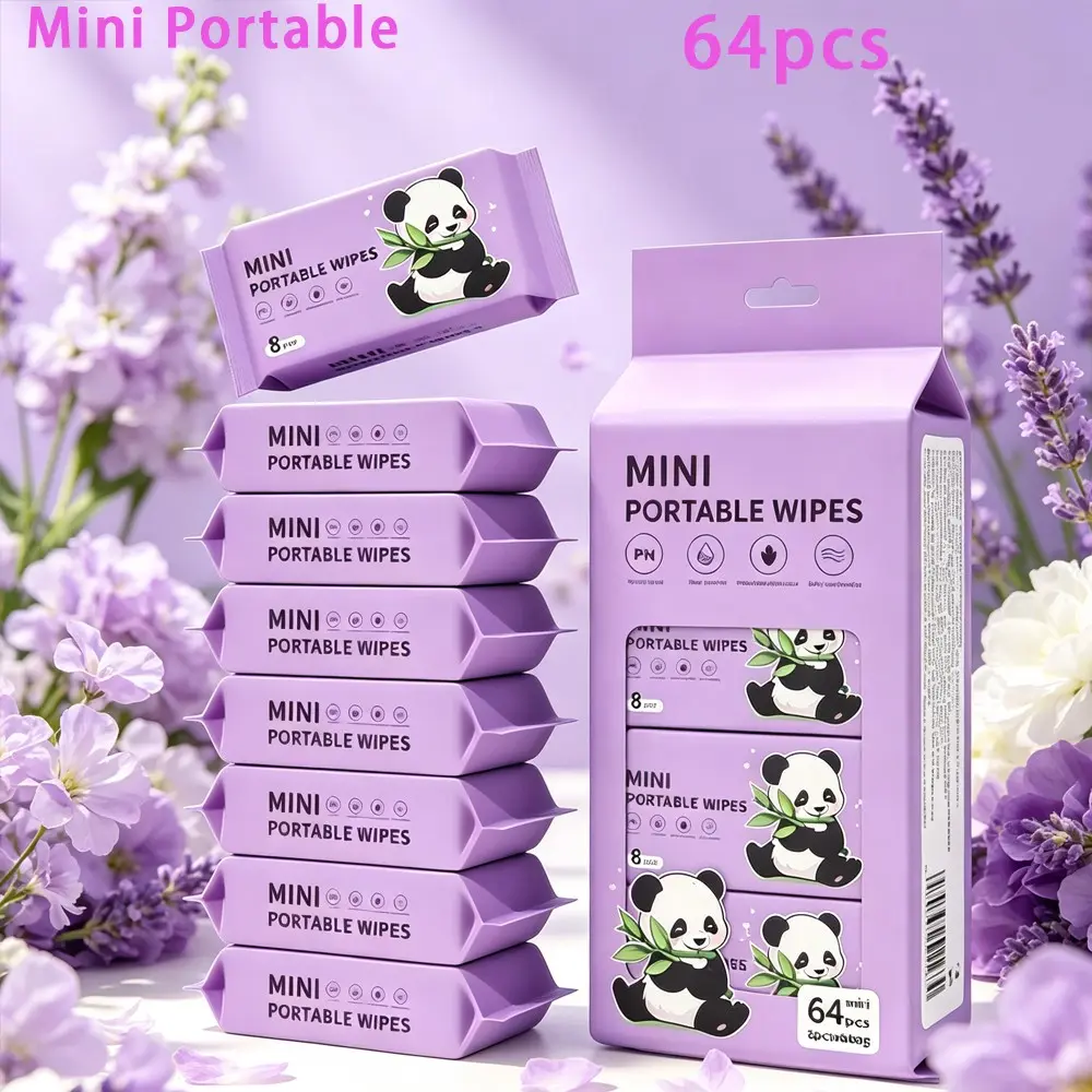 64 Pcs Portable Disposable Wet Wipes, Unisex Facial Cleaning Wipes, Travel Essentials, Pet & Outdoor Use, Unscented No-Rinse Wipes