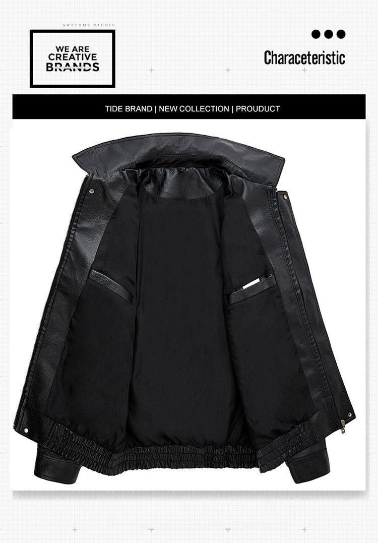 BIGWIG men's autumn and winter casual faux leather bomber jacket, fashionable modern motorcycle flight jacket, casual loose soft motorcycle jacket, lapel button zipper long sleeve with pocket jacket, PU leather