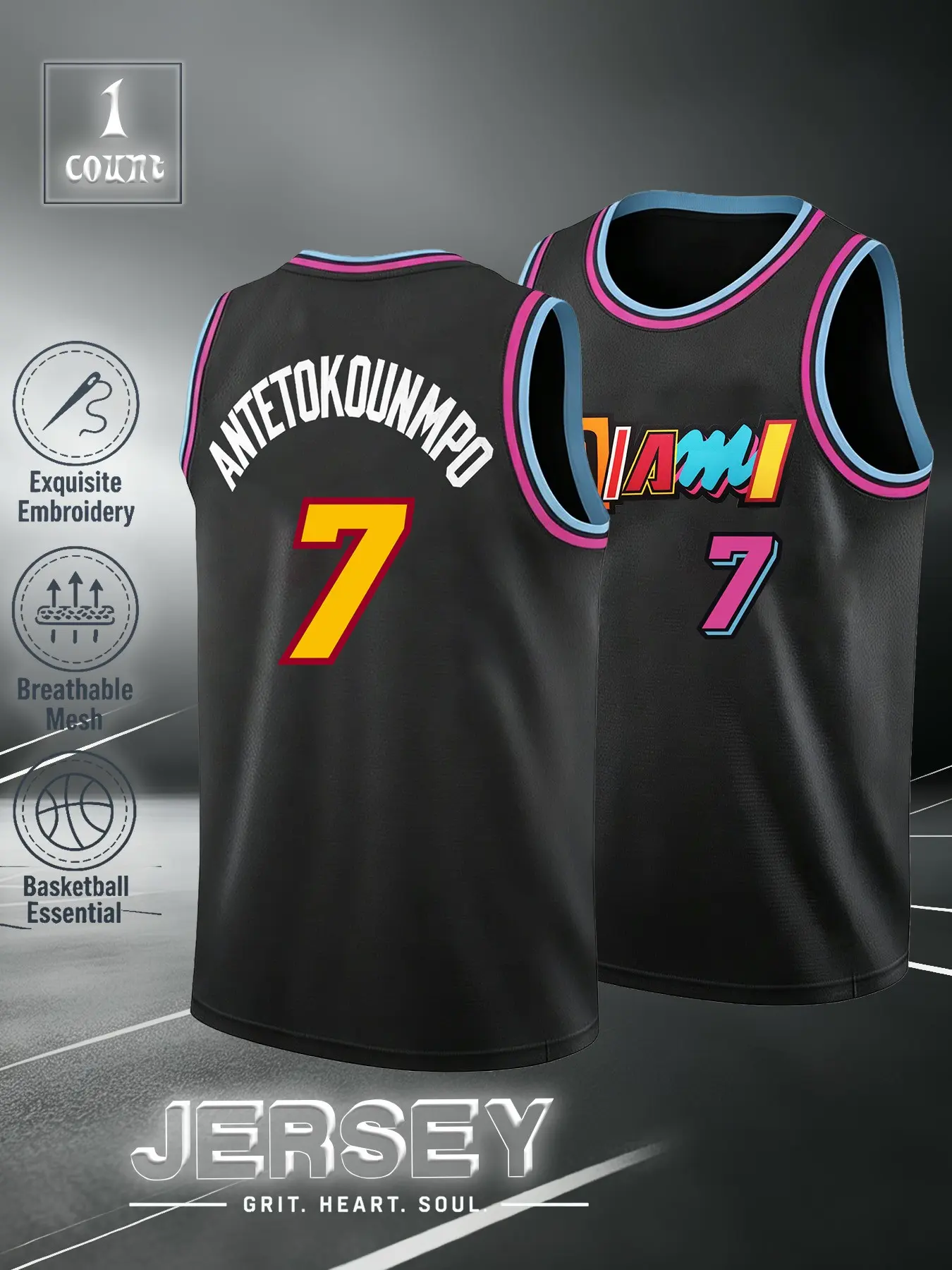 New Miami #7 Letterman Knit Basketball Jersey, Exquisite Embroidered Jerseys, Men's Fashion Streetwear, Breathable Basketball Tank Top, Training Gear, All Seasons