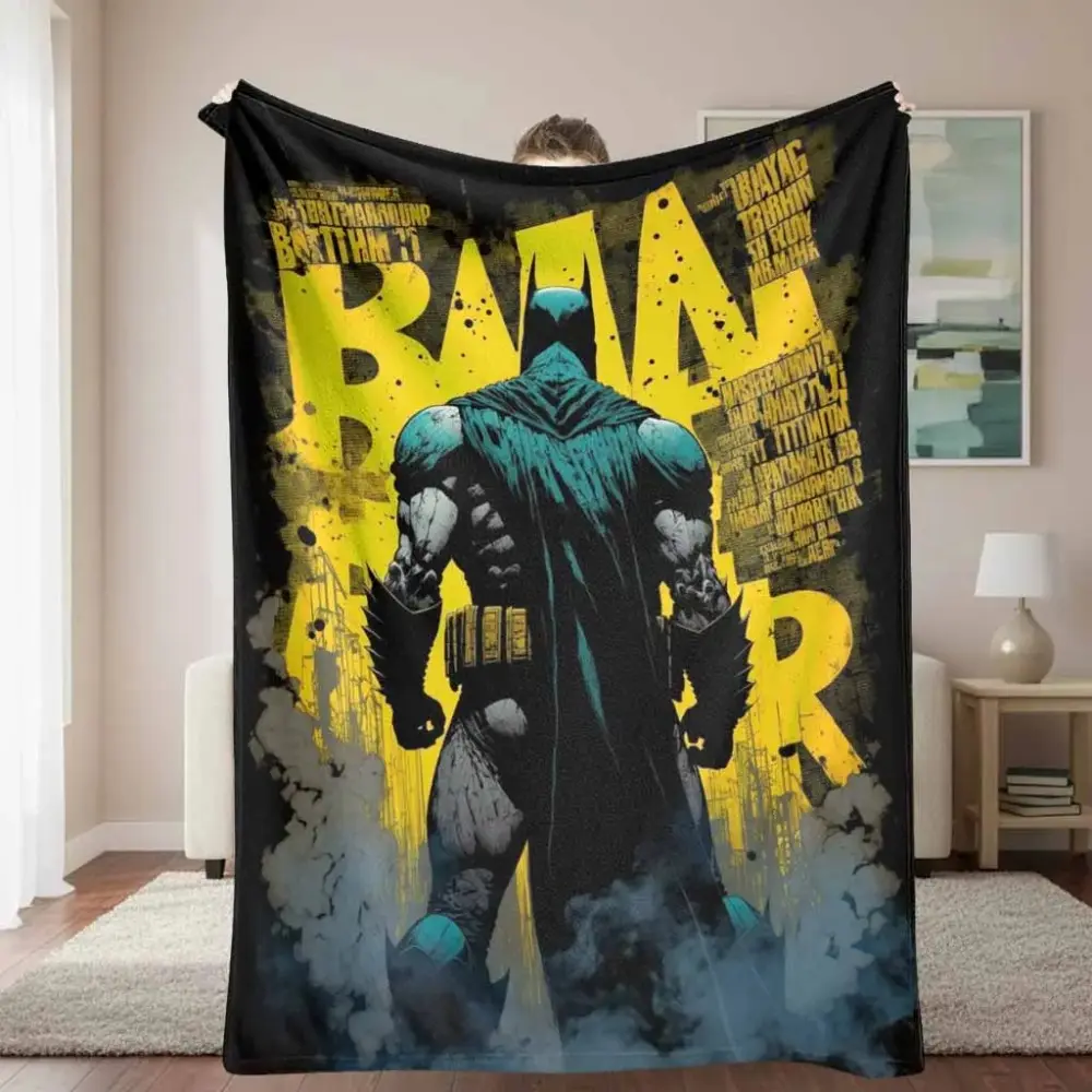 DC Superheroes Flannel Fleece Throw Blanket, Iconic Dark Knight Silhouette Aesthetic Print, Ultra-Soft Breathable Warm Lightweight, Wrinkle Resistant Durable, Ideal for Daily Office Life, Business Trips, Living Room Sofa