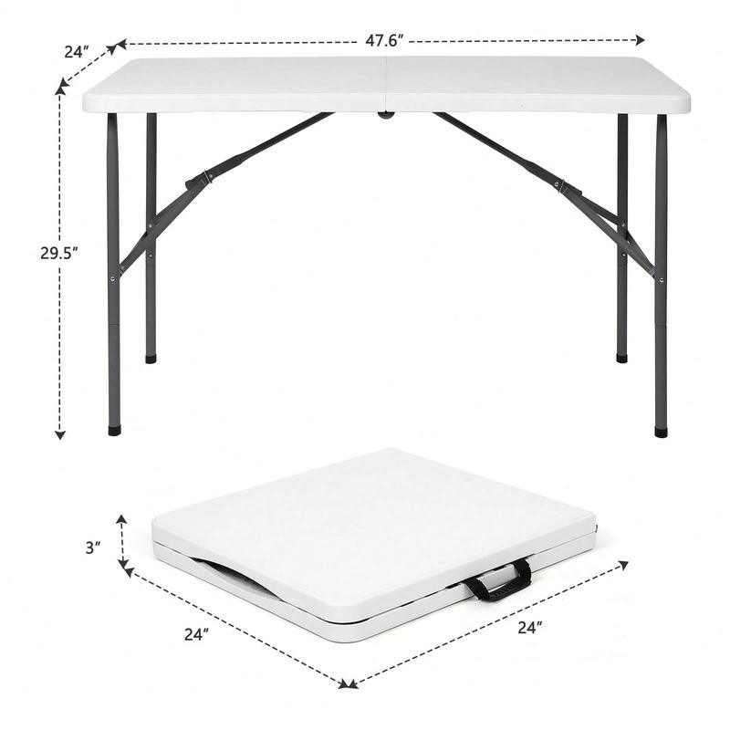 4FT/6FT Plastic Folding Table, Fold-in-Half table with handle, Adjustable Height Outdoor Camping Table for Party, Kitchen and Beach, White - Straight Legs 4FT/6FT Plastic Folding Table, Fold-in-Half table with handle, Adjustable Height Outdoor Camping Table for Party, Kitchen and Beach, White - Straight Legs