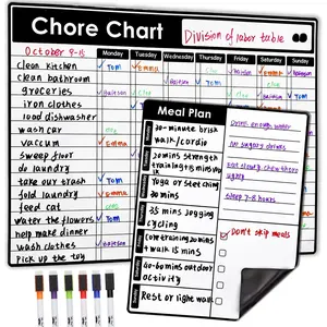-  Dry Erase Chore Chart for Fridge, 11"x14" Daily Chore Chart, 6X Fine Point Markers, 9"x7" Meal Plan Dry Erase for Multiple , Teens and Adults