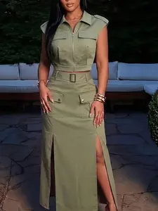 Summer New Retro Workwear Style Set for Women, Workwear Vest High Waist Split Skirt Two Piece Set, Fashionable and Comfortable