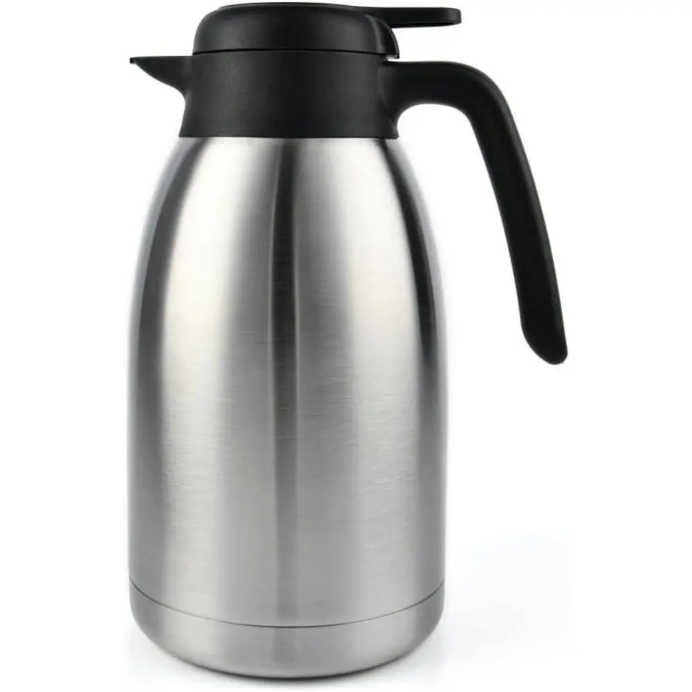 Thermal Coffee Carafe with Cleaning Brush – 68 oz (2 L) Vacuum Insulated Stainless Steel Beverage Dispenser, Keeps Drinks Hot 12 H/Cold 24 H, Ideal for Home, Office & Parties