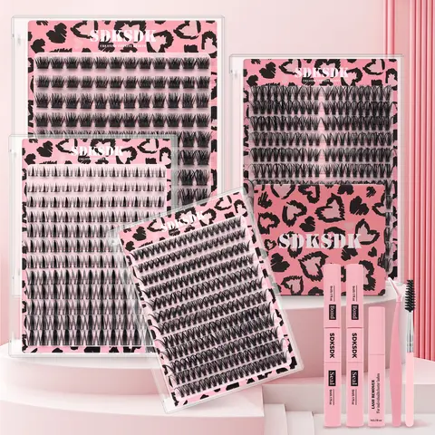 SDKSDK Women's Natural Lash Cluster Kit - 4 Style Lash Mix DIY Individual Eyelash Extensions Set with Tweezers, Glue, Remover, Professional Cosmetic Accessories for Quick Glam At Home, Easy Application, Self-Grafting Natural Look