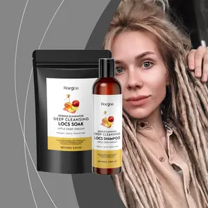 Apple Cider Vinegar Locs Cleansing Set, Deep Residue Remover Dreadlock Shampoo & Soak Powder with Papaya Soapwort Extract, Itchy Scalp Relief, Remove Buildup Grease for Dreadlocks
