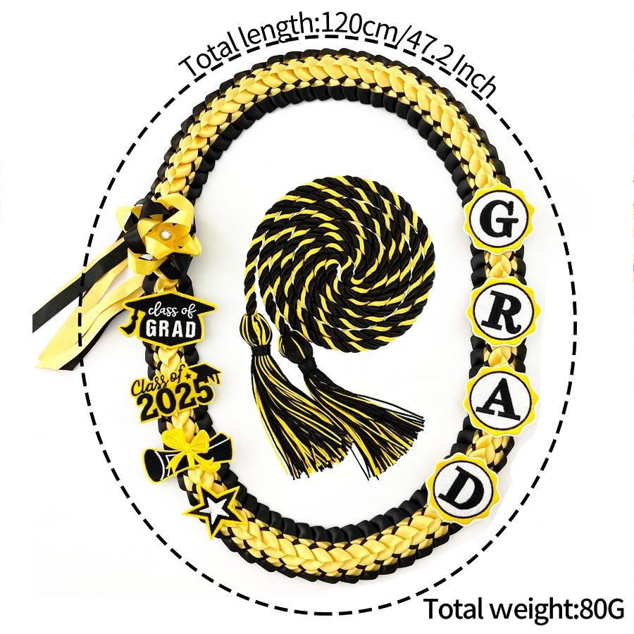 Graduation Leis Class of 2026 Grad Ribbon Double Braided Necklace with Graduation Cap 2026 GRAD Patches Handmade Leis Grad Gifts for Graduates Senior College Students Daughter Couples for Graduation Ceremony Party Celebration with Honor Rope Set