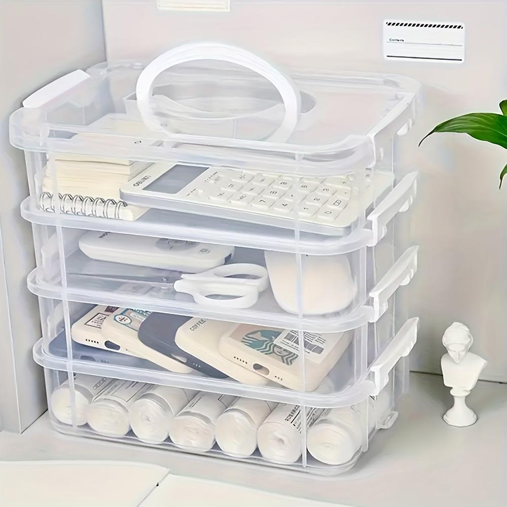 Stackable large-capacity transparent plastic storage box with lid and handle, compartmentalized drawers suitable for building blocks, hair accessories, jewelry, stationery, toys - household, office, travel portable organizer, easy to view, easy-grip