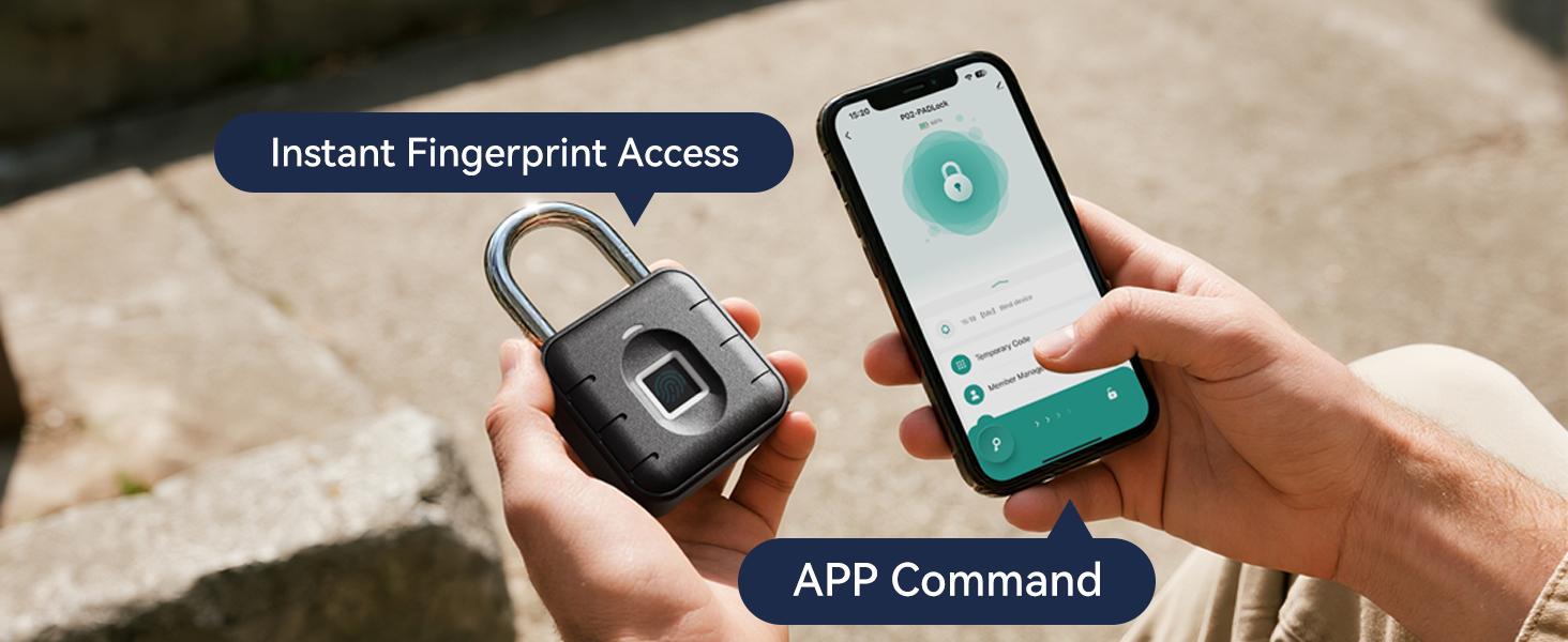 Padlock, Locker Lock, Gym Lock with TUYA App, IP67 Waterproof, 10 Fingerprints, Stainless Shackle for School Locker, Fence, Gym Locker & Gatres