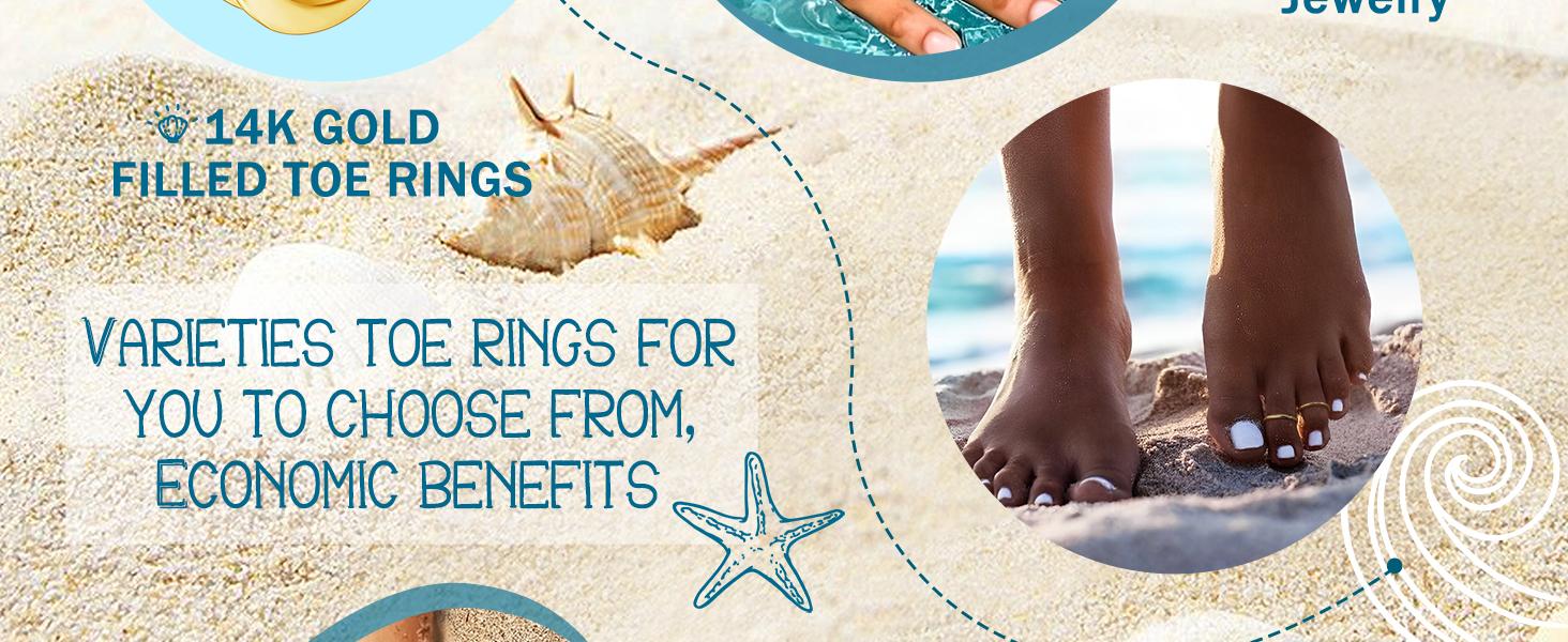 Summer 3 Pcs 14K Gold Filled Toe Rings for Women Adjustable Toe Ring Set Summer Jewellery