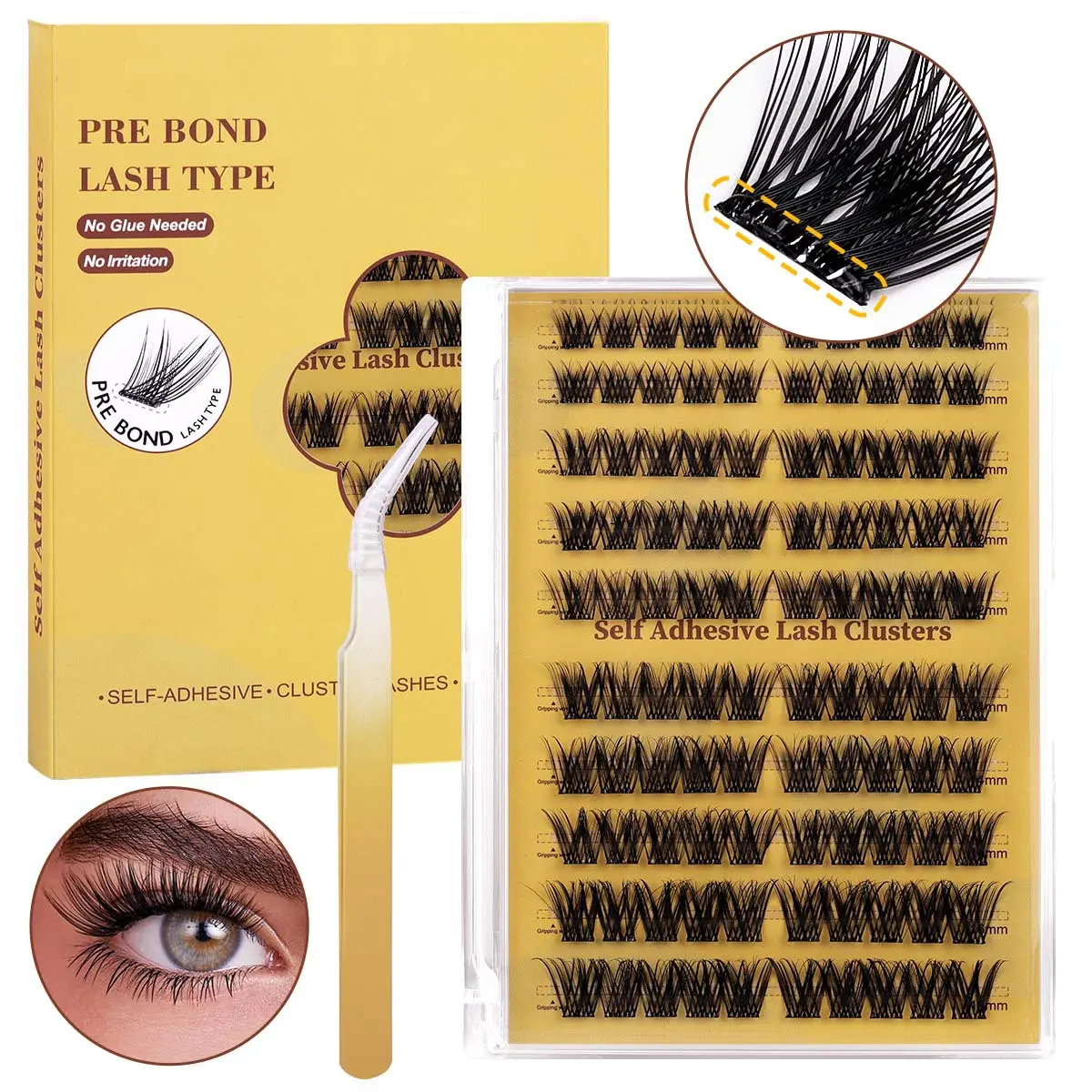 Segmented DIY False Eyelash Extension Set, Natural Thick D-Curve Glue-Free False Eyelashes Makeup Cosmetic