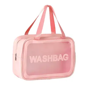 PU Transparent Three-Piece Makeup Bag Set, Large Capacity PVC Bath Bag, Semi-Transparent Matte Portable Storage Bag for Women