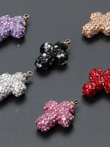 Full Rhinestone Necklace Polymer Clay Cross Pendant, Women's Jewelry Accessory, Keychain Phone Charm, Handmade DIY Necklace Decor