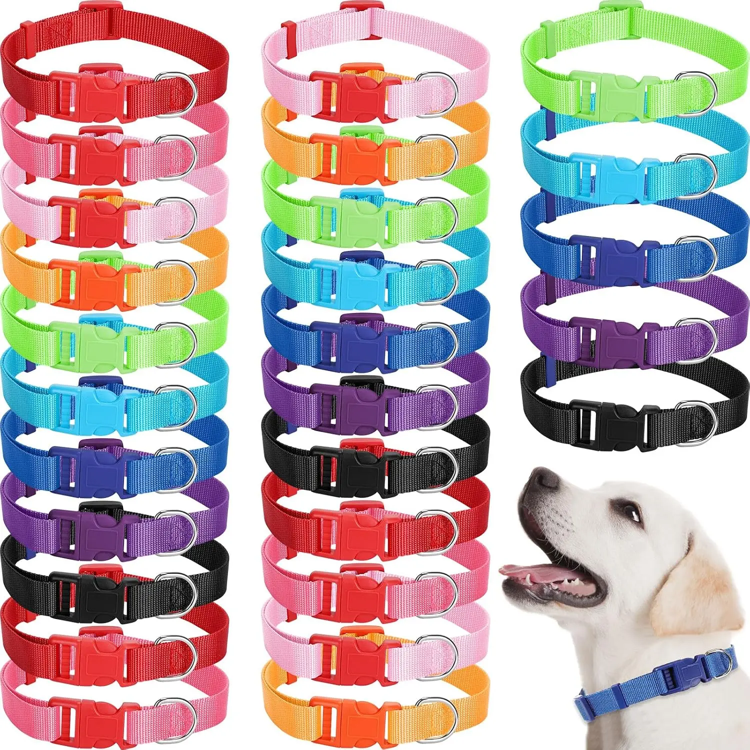 27-Pcs Bulk Pack Dog Collars, 0.75-Inch Width Adjustable Nylon Collars with Stainless Steel Quick Release Buckle for Small-Medium-Large Dogs, Ideal for Pet Travel & Daily Walks (Medium, Bright Colors)