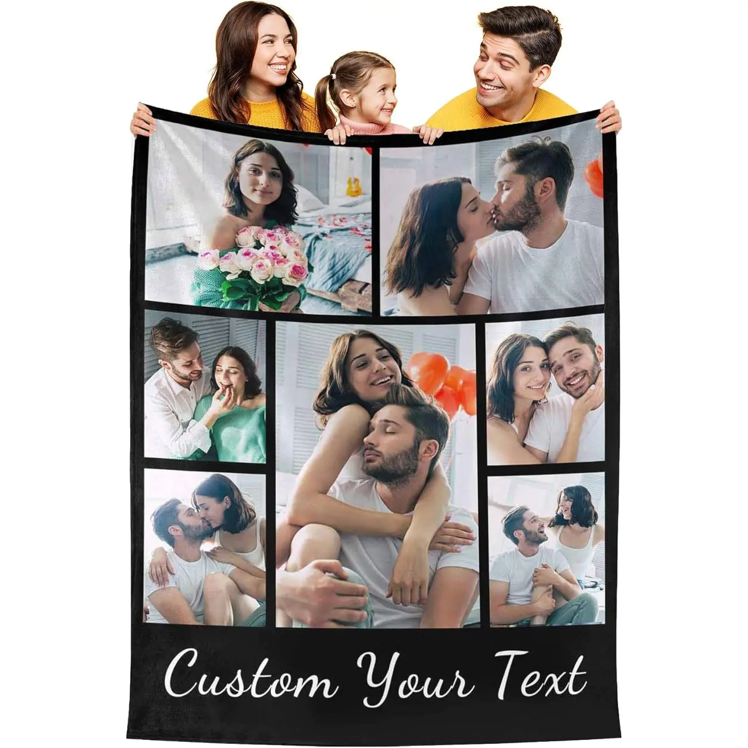 Custom Photo Blanket, 7 Photos Customize with Text - Memorial Gift flannel soft cozy warm