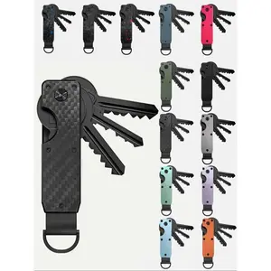 Minimalist Heavy Duty Metal Key Storage Box, Carbon Fiber Pattern Anti-Scratch Key Clip with Screwdriver, Slim Durable Key Ring Holder with Gift Box, Unisex Gift for Friends & Family