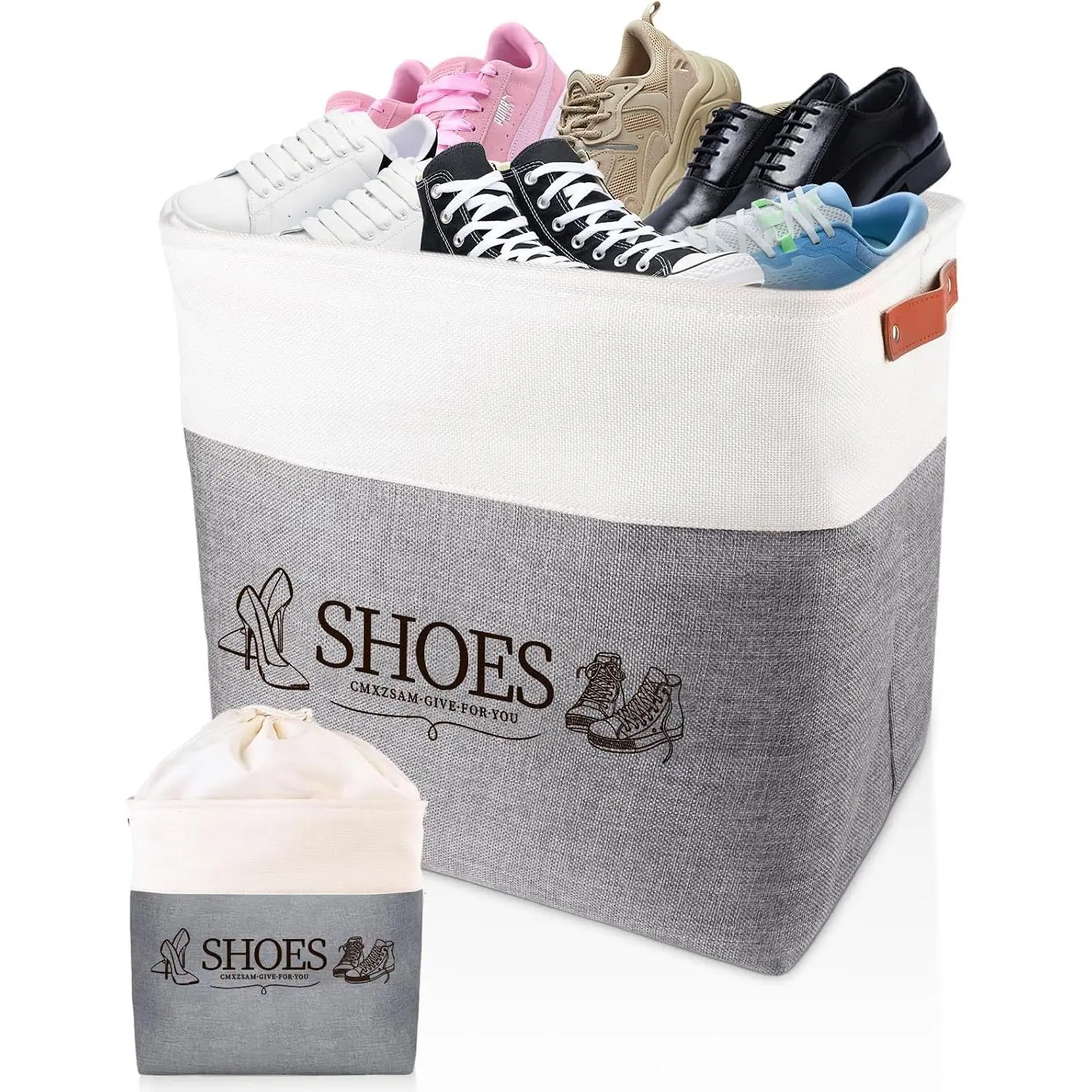 Shoe Basket Organizer, Large Capacity Fabric Entryway Shoe Storage Bin with Handle, Flodable Space-Saving Shoe Basket for Entryway, Hallway, Entryway and Mudroom