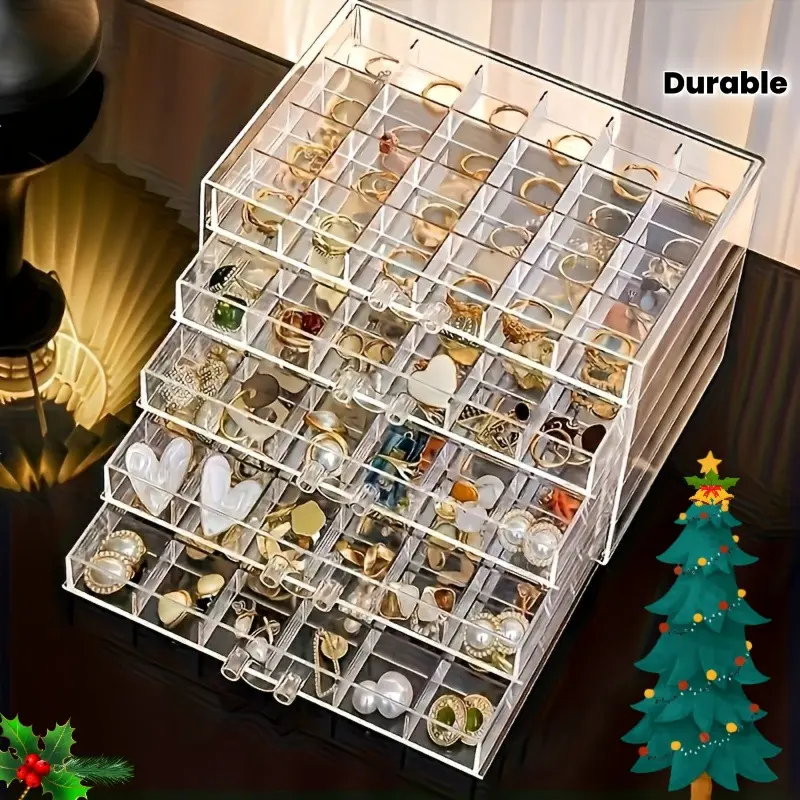 Transparent desktop jewelry storage box, Adjustable Storage Box----- multi-compartment large capacity, large capacity storage space. Suitable for earrings, necklaces, bracelets/rings, a must for family jewelry storage