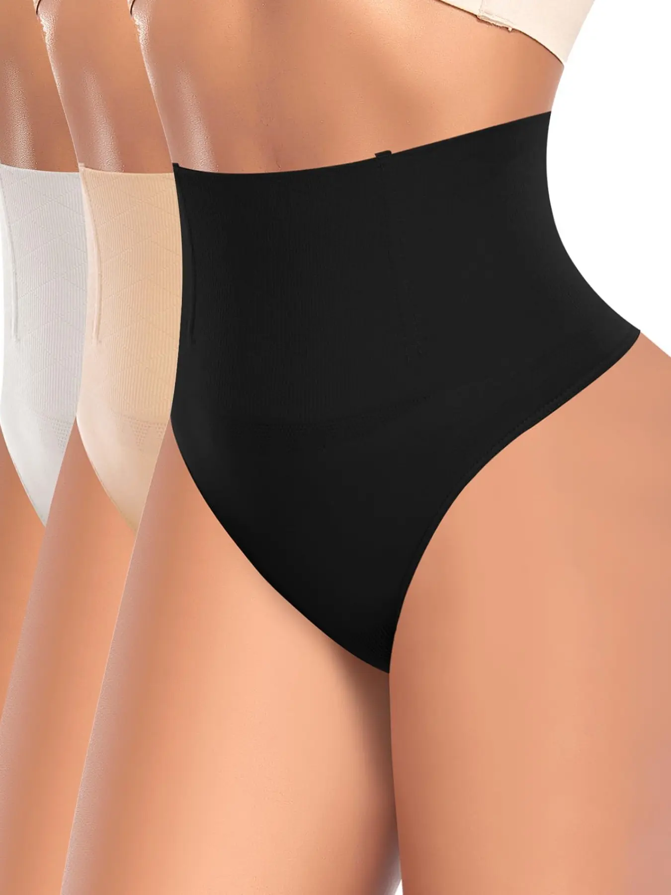 High Waist Ribbed Tummy Control Thong Shapewear Underwear Panty, High Elastic Breathable Shaper Briefs, Casual Organic Textile Skinny Trousers