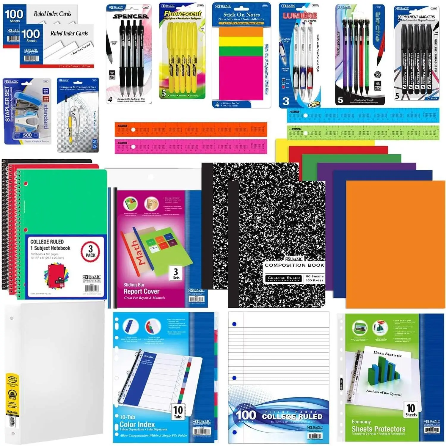 70 count  to School Supplies Kit for Middle & High School Students Grades 7-12, Complete Student  Bundle with Binder, Notebooks, Folders, Pens, Pencils, Highlighters & Classroom Essentials