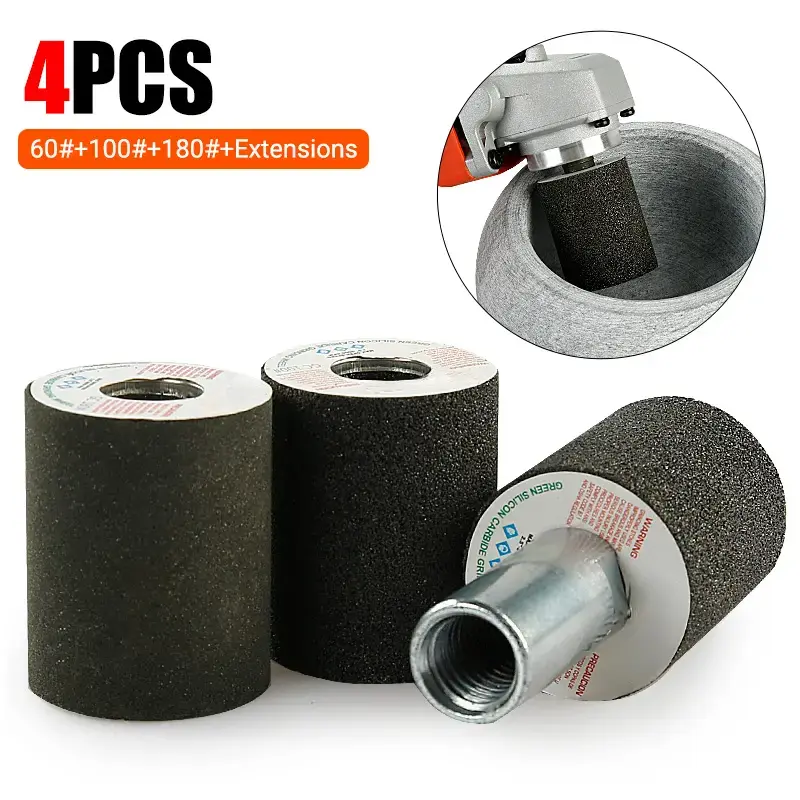 4PCS Small Cylindrical Diamond Grinding Wheels - High Abrasion Polishing Heads, 50/100/200 Grits, Angle Grinder Accessories with Matching Extensions for Metal Surfaces Grinding Tasks