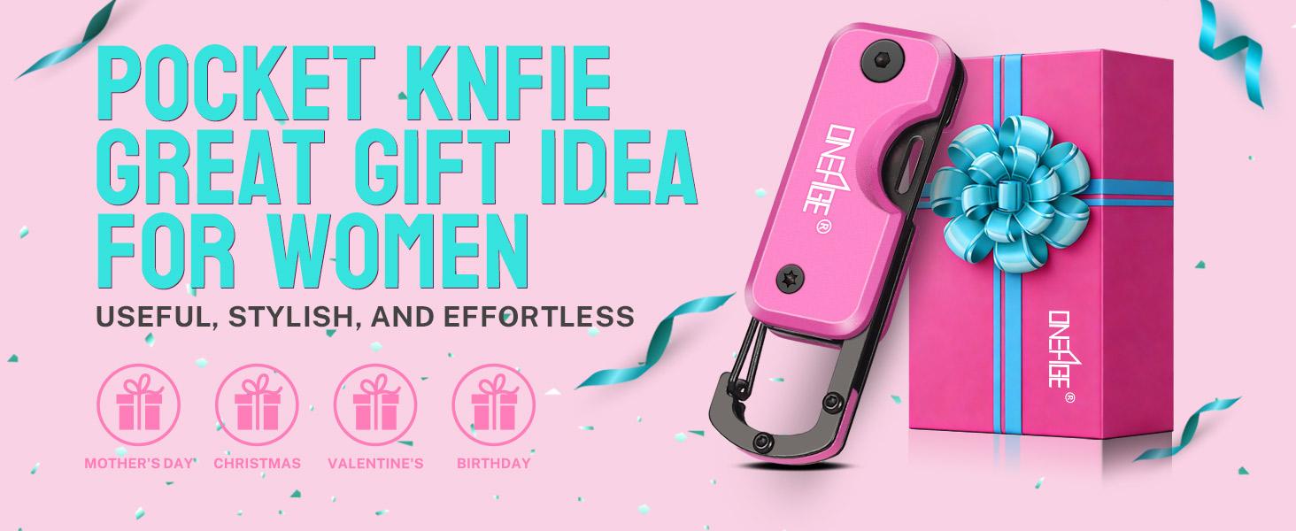 Pink Pocket Knife for Women - Stocking Stuffers for Christmas, Mothers Day Gifts, Keychain Edc with 1.62inch Blade - Small Folding Knives for Everyday Carry, Box Cutter - Gadgets for Camping Hiking