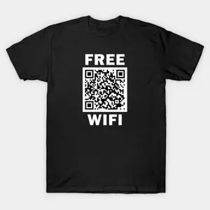 Menswear Graphic Print Short-Sleeve Top - Free Wifi Rick Roll QR Code Prank T-Shirt, Premium Breathable Cotton Jersey, Funny Geek Meme Classic Crewneck Casual Tee