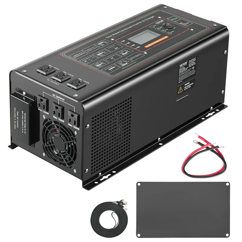 VEVOR 3000W Pure Sine Wave Inverter Charger - BL-W3024V-L, DC 24V to AC 120V, 200W+ DC Power Supply, 39.53 lbs, LCD Display, Detachable Remote Control, Battery-Compatible for Off-Grid Solar System, Boat Home