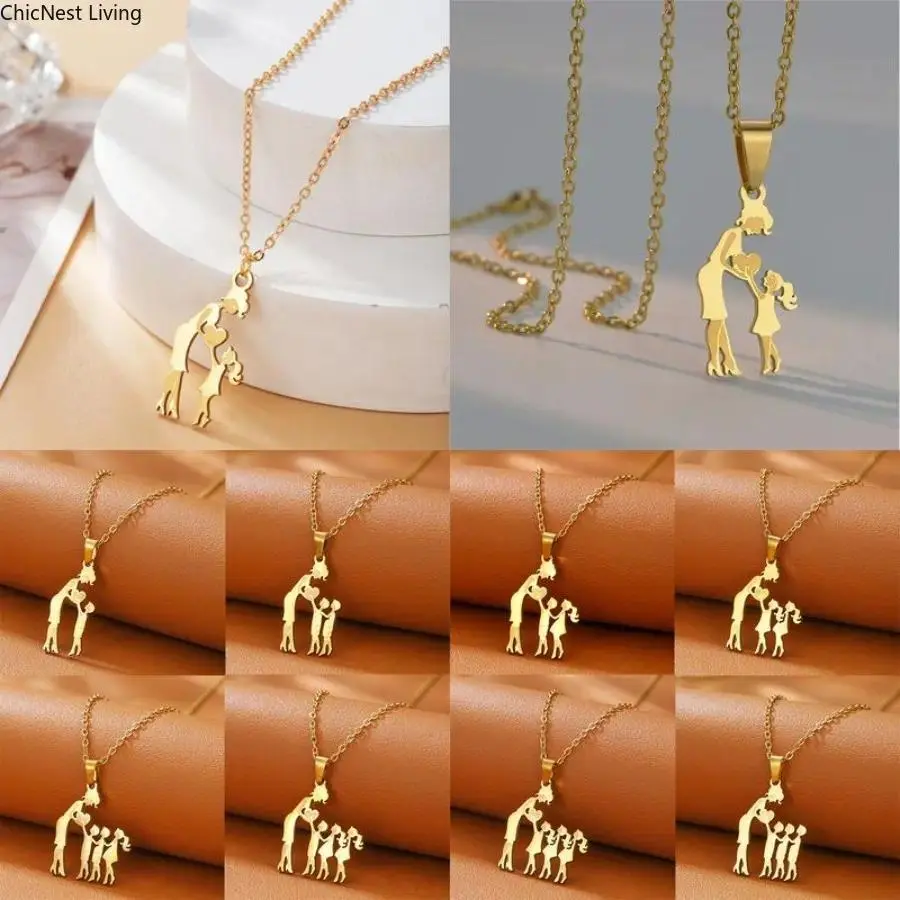 Family Love Necklace for Mom – Stainless Steel Mom & Kids Pendant Necklace, Minimalist Multi-Child Bar Necklace, Gold/Silver Dainty Family Jewelry, Everyday Wear Gift for Mother, Birthday, Mother’s Day & New Mom Gift