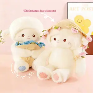 9 Inch Magnetic Plush Toy Lamb Doll with Detachable Flower Hat, Sheep Figure for Girls' Decorations and Gifts