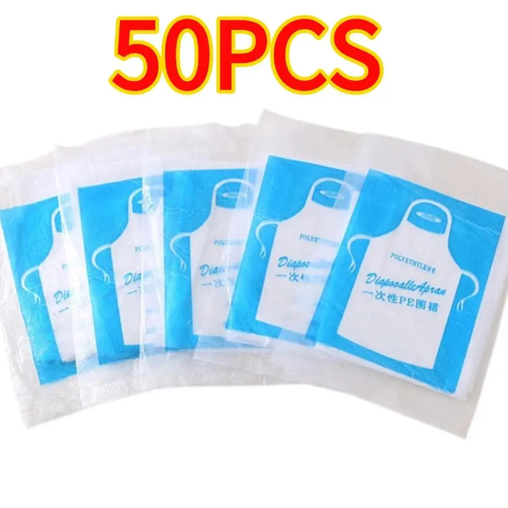 50PCS 98cm Disposable Plastic Waterproof Kitchen Aprons - Individually Packed, Simple Design Home Care Supplies for Hotpot, BBQ Protection