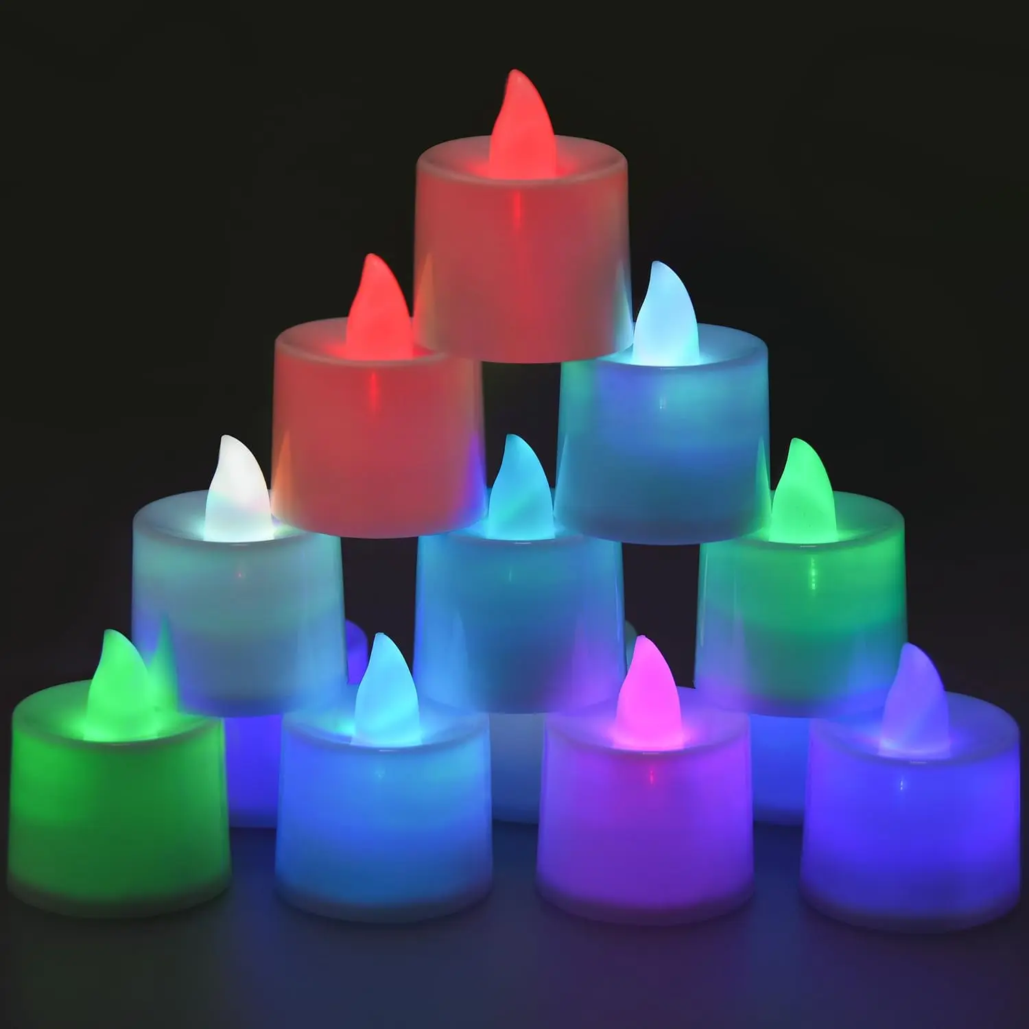 25-Pack Synthetic Flameless Candles with Flickering Lights, 8H+ Long-Lasting Glow, Colorful Lights, Blue & Warm White Options, No Timer for Holiday Home Decor, Wedding Centerpieces, Festival Use