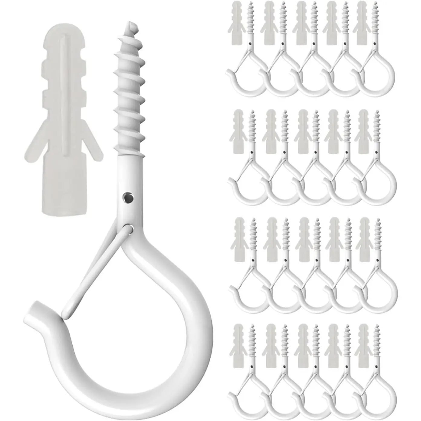 20 Pack Q Hanger Hooks with Safety Buckle, Rustproof Screw Hooks for  String Lights, Bird Feeder, , Wind Chimes & Holiday Decorations, Holds Up to 40 lbs(2.2" White Vinyl Coated )