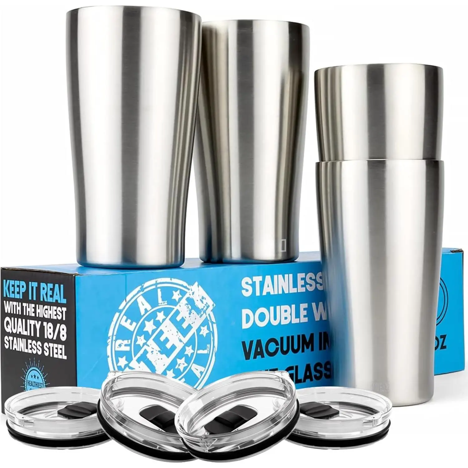 Stainless  Vacuum Insulated Pint Glasses - Set of 4 Pint Cups for Outdoors 16oz with