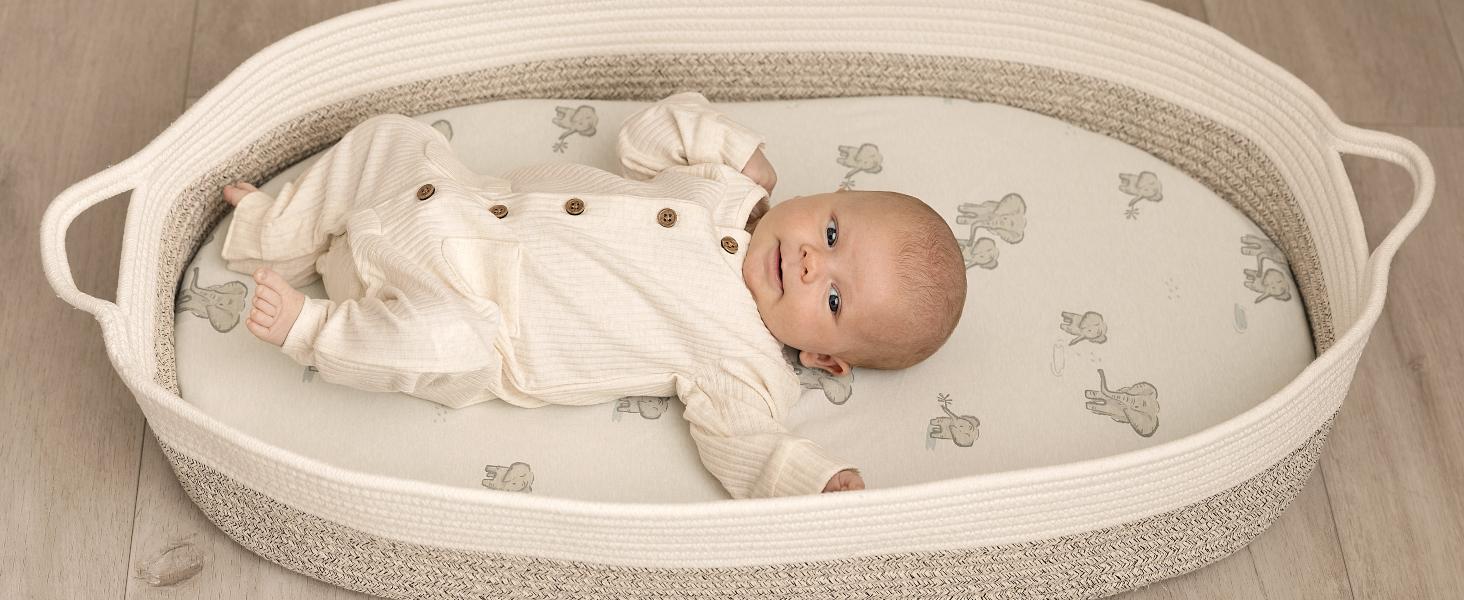 2-Pack Organic Bassinet Sheets for Girls, Boys - 100% Cotton Bassinet Mattress Sheets Compatible with Halo Bassinest Swivel Sleeper, Graco, Baby Delight, Chicco, Unisex Fitted Bassinet Sheets (Pecan)