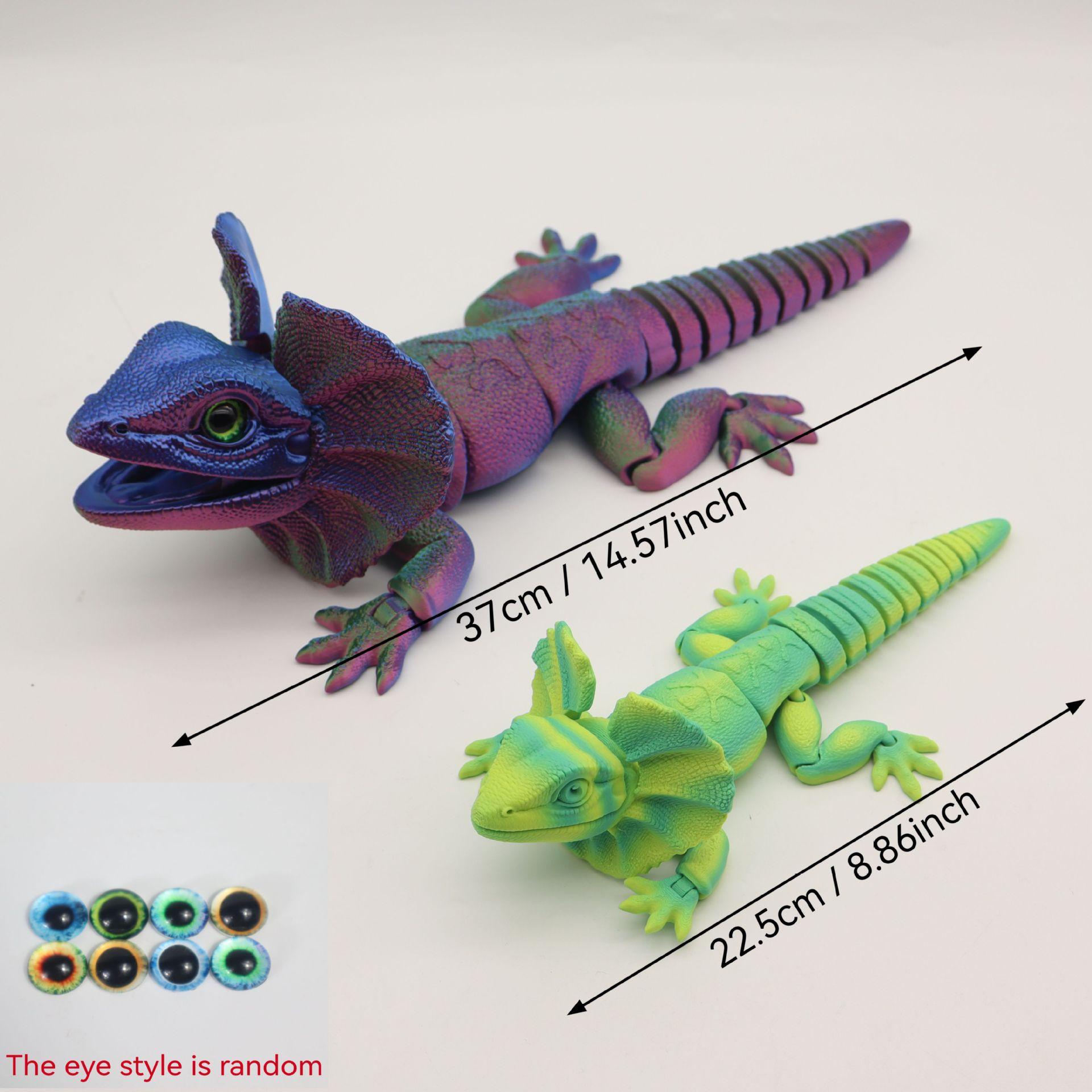 3D Printed Frilled Lizard Toy Articulated Full Body Movable Joints Animal Figurine Birthday Gift