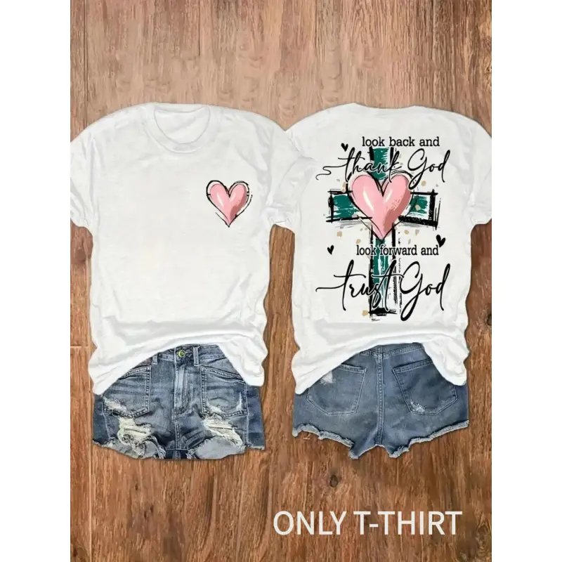 100% Cotton Christian Faith Quote Graphic Sports Top - Classic Crew Neck, Pink Heart Cross Print, Short Sleeve Cotton Tee, Full Size Range (S,M,XXXXL), All Seasons, for Christian Believers