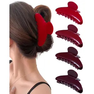 4 pack Acrylic Hair Clips Claws, Nonslip 4.1" Large Hair Grip Hairclips for Thin and Thick | French Banana Barrettes Hair Strong Hold Hair Jaw Clamps (Red, Cherry Red)