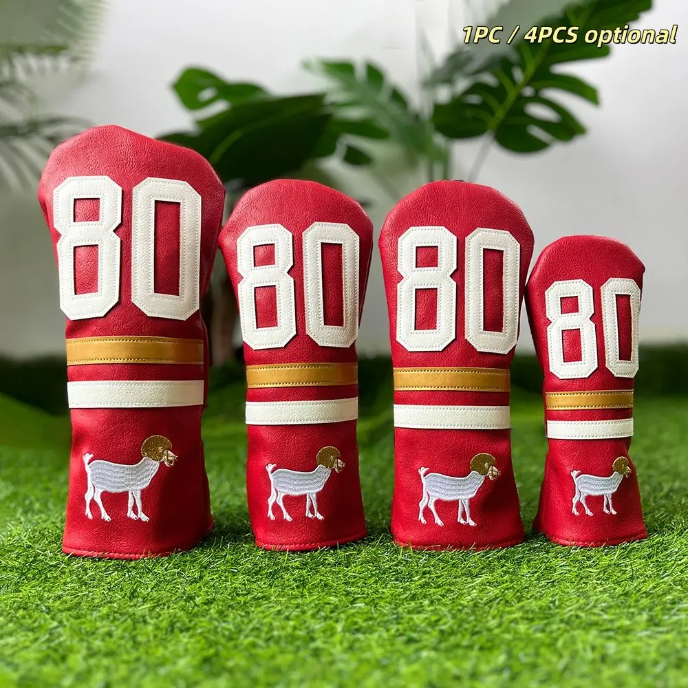 Number 80 Goat Embroidery Golf Wood Headcovers Set, Thickened Waterproof PU Club Protectors, Unisex Vintage Golf Accessories